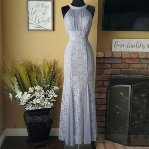 EVA USA Gray Halter Floral Lace Sequin Mermaid Gown SIZE: M